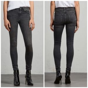 Allsaints grace skinny fit midrise regular length stretch washed black jeans